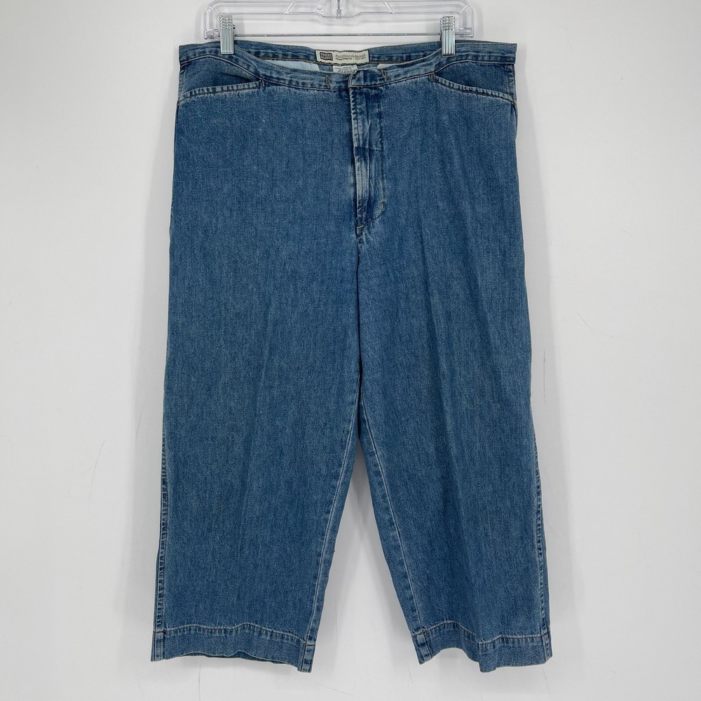 Faded Glory Women's Blue Relaxed Fit Wide Leg Denim Capri Jeans Size 12-14